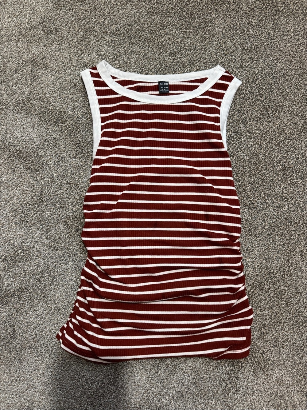 SHEIN Burgundy & White Striped Ribbed Tank